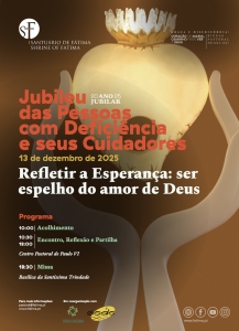 desenho de um coração suportado por duas mãos e o texto: jubileu das pessoas com deficiência e seus cuidadores, 13 de dezembro de 2025; Reflectir a Esperança: ser espelho do amor de Deus
